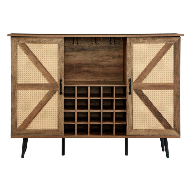 Ophelia & Co. White Faux Rattan Barn Door Wine with Wine Rack